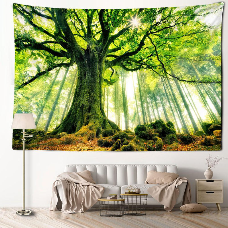 Super Six Wandteppich Natur Wald Landschaft Bohemian Stil Grün B: 95 cm, H: 70 cm - Bild 2