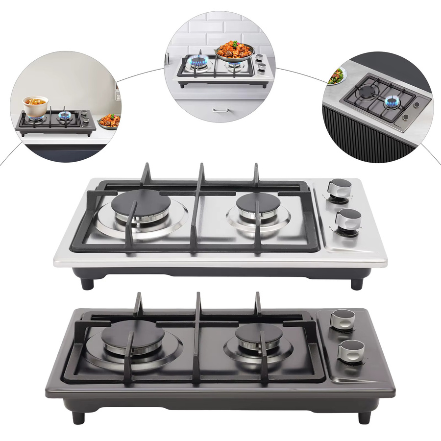 Sweetmile 2-Flammen-Gasherd aus Edelstahl in Silber, 3 kW + 1,75 kW, für Arbeitsplatte oder Unterputzmontage, B/T/H: 51 x 31 x 10 cm - Bild 3