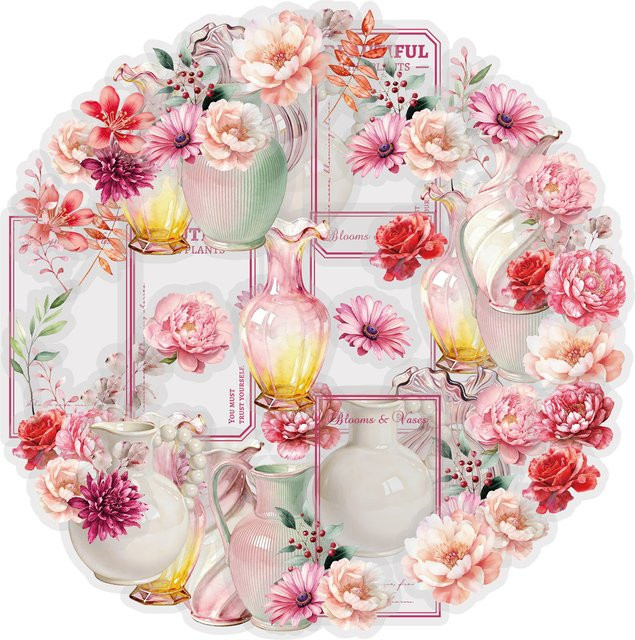 Etori Life Spring Blossom Vase Aufkleber Set, 20 Stück sanft rosa Aquarell-Vasen und florale Vintage-Motive für Collage-Dekoration, Laptops und Fotoalben - Bild 1