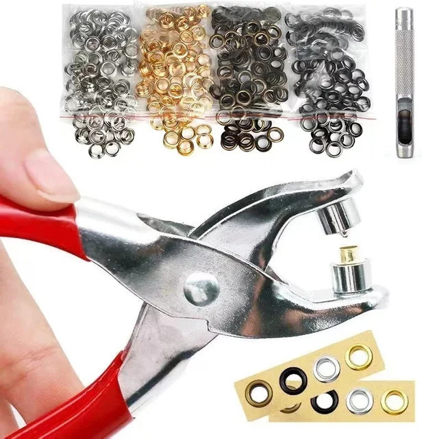 OAKCHARM Metall Ösen Set mit Lochzange für Lederhandwerk und Kleidung, 100 Stück, Gold, 4 mm - Bild 1