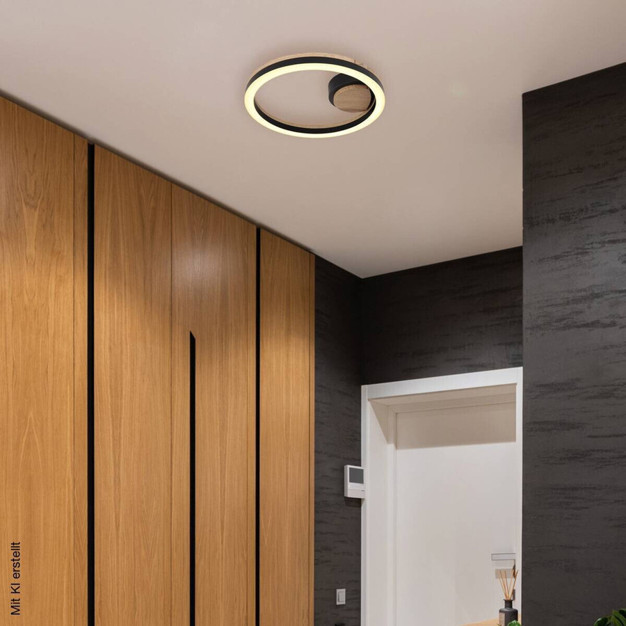 Globo Lighting Deckenleuchte Beatrix in Schwarz und Holz, moderne LED-Leuchte rund, H x B x T: 30 x 6 x 30 cm - Bild 2