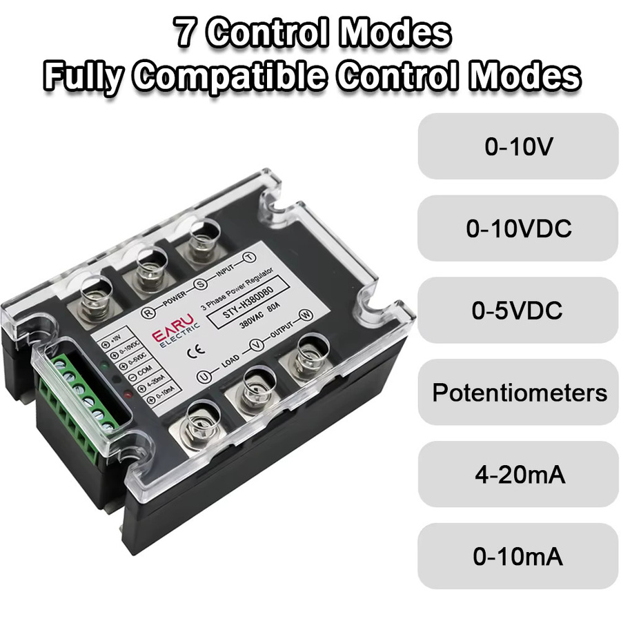 EARU Dreiphasen-Halbleiterrelais Spannungsreglermodul Leistungsregler Thyristor AC380V 25A-400A SSR mit Lüfter-Kit in Schwarz - Bild 3