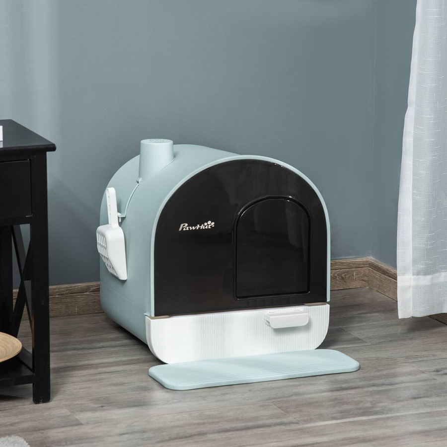 PawHut Katzentoilette aus Kunststoff mit Deckel und Streuschaufel in Grün, B/H/L: 44 x 47 x 43 cm - Bild 4
