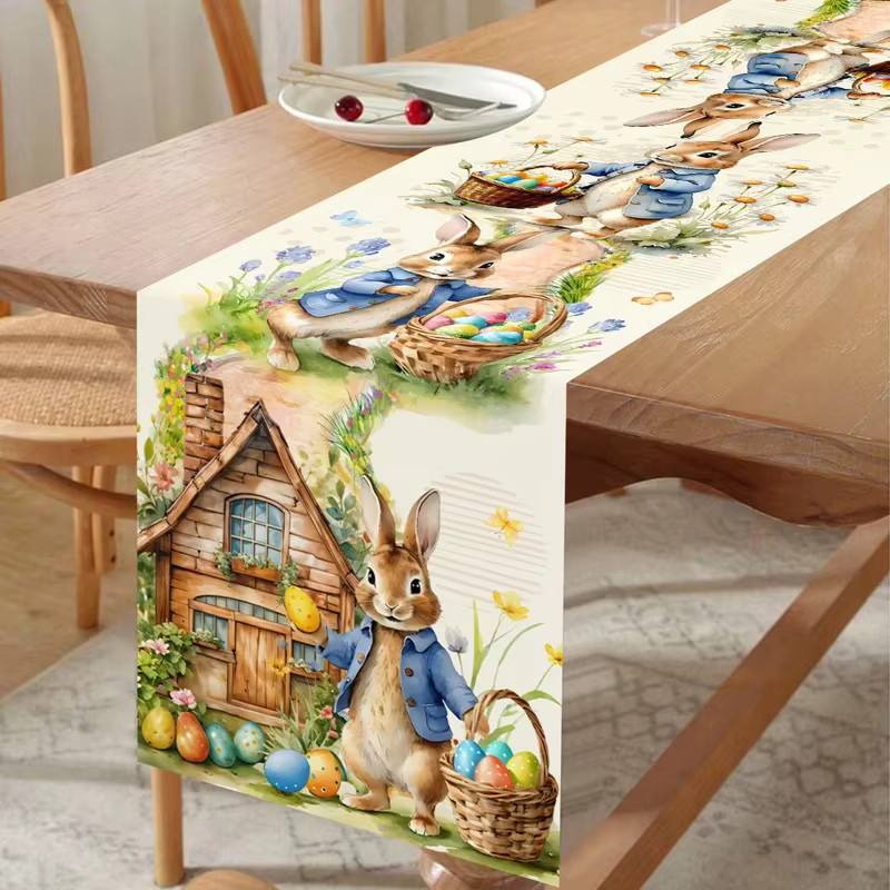 VIKAMA Tischläufer Oster-Hasen und Frühlingsblumen in Mehrfarbig, Textil, B/T: 183 x 33 cm - Bild 2