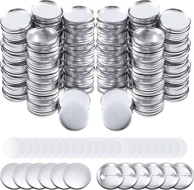 25er-Set runde Knopfteile von ZSY in Silber mit Blechplättchen, Kunststoffclips und Folie für deine DIY-Knöpfe, Durchmesser: 3,7 cm - Bild 1