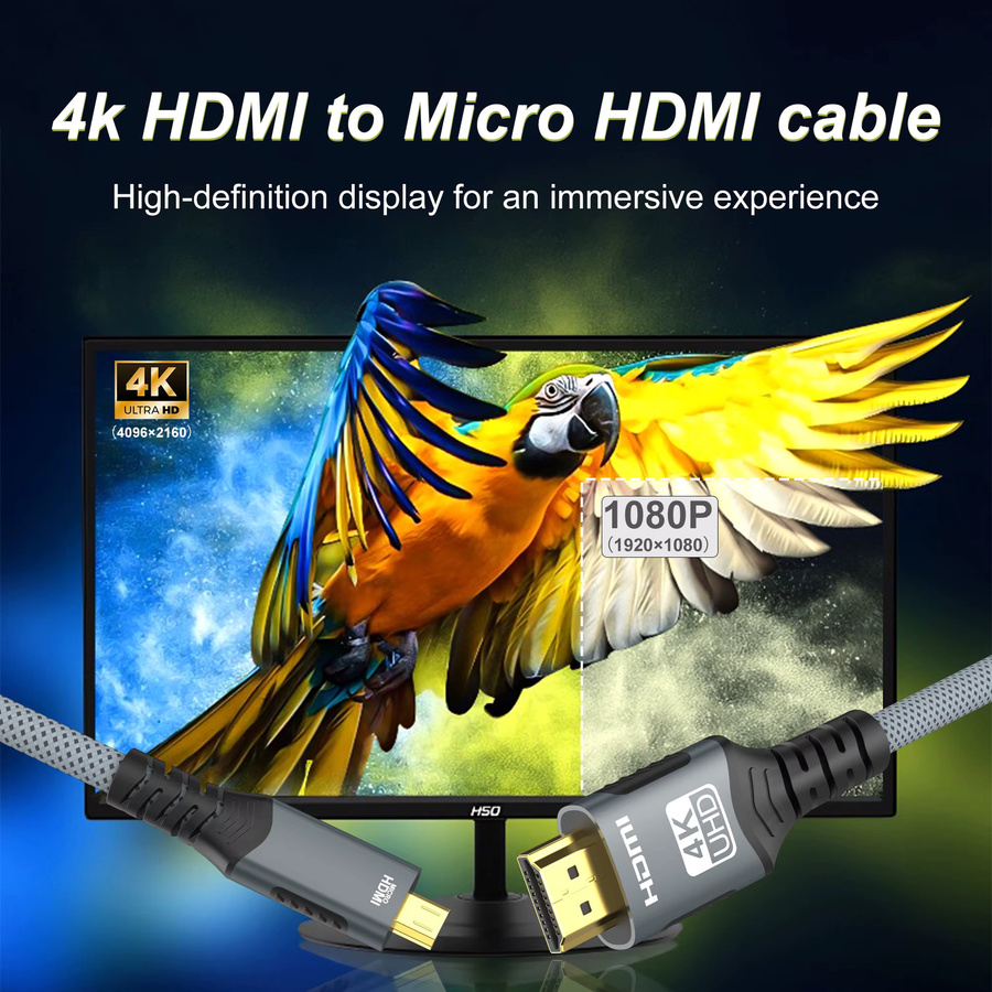 FDBRO Micro HDMI auf HDMI Adapter Kabel, 4K @ 60 Hz, 18 Gbit/s, bidirektionaler Konverter, Schwarz - Bild 5