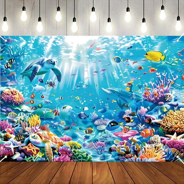 VIKAMA Unterwasserwelt Ozean-Thema Hintergrundtuch in Multicolour für Kinderzimmer, Aquarium Dekoration und Fotografie - Bild 1