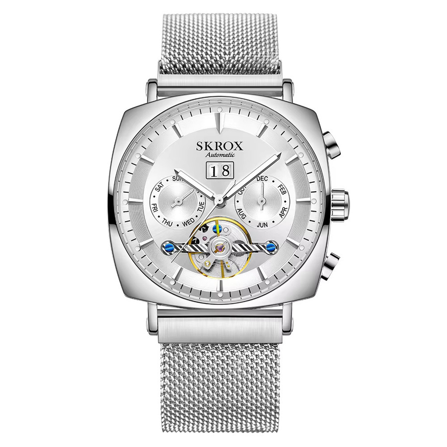 SKROX Armbanduhr, Automatik, Edelstahl, Silber, Milanaise, Eckig, Herren - Bild 6