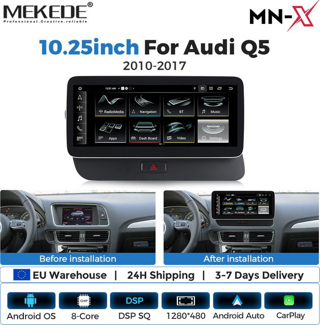 MEKEDE 4G LTE Android Autoradio für Audi Q5 2010 - 2017 mit Android 14, Wireless CarPlay, Android Auto, 128GB, WIFI, GPS und DSP, Farbe: Schwarz - Bild 1