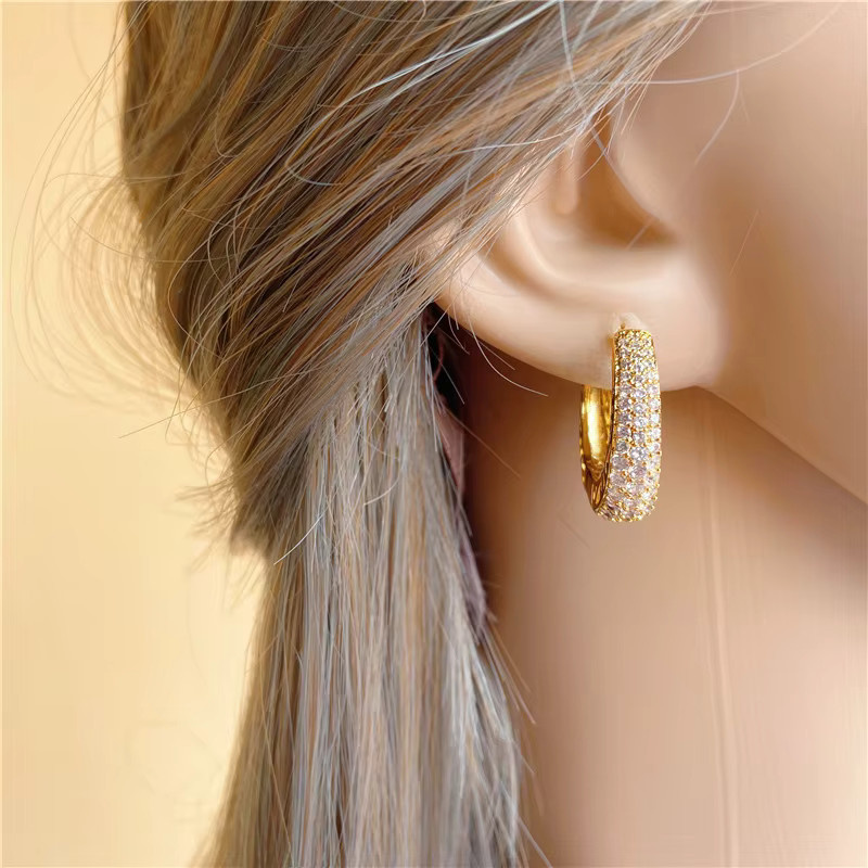 Huitan Hoop-Ohrringe, CZ, Silberfarbe/Goldfarbe, Damen - Bild 2