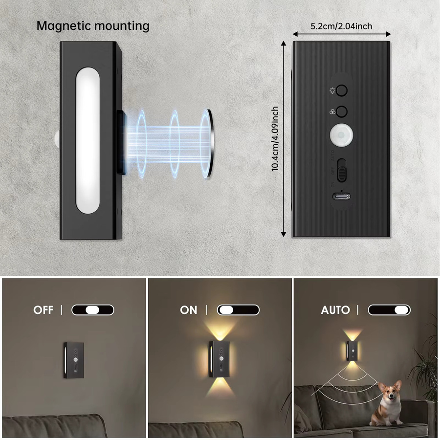 Intelligentes RGB-Sensor-Nachtlicht mit Bewegungssensor und magnetischer Wandmontage, USB wiederaufladbare LED-Atmosphärenlampe in Multicolour für Schlafzimmer und Flur - Bild 4