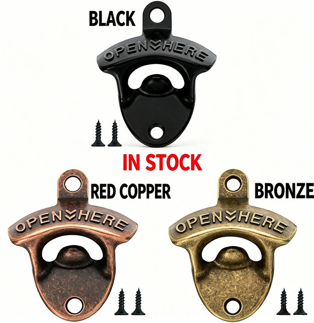 Dofiki Wand-Flaschenöffner-Set aus Metall im Retro-Design, 15-teilig, Farben: Schwarz, Rotkupfer und Bronze - Bild 1