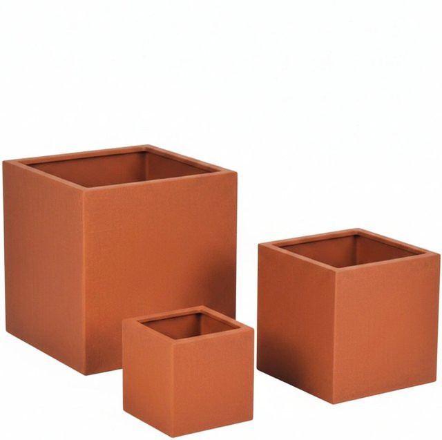 3er Set Relaxdays Pflanzkübel aus Carbon-Stahl in Rotbraun Rostoptik, stapelbar für Garten, Terrasse und Balkon, B/T/H: 37 x 37 x 37 cm, 28 x 28 x 28 cm und 19 x 19 x 19 cm - Bild 1