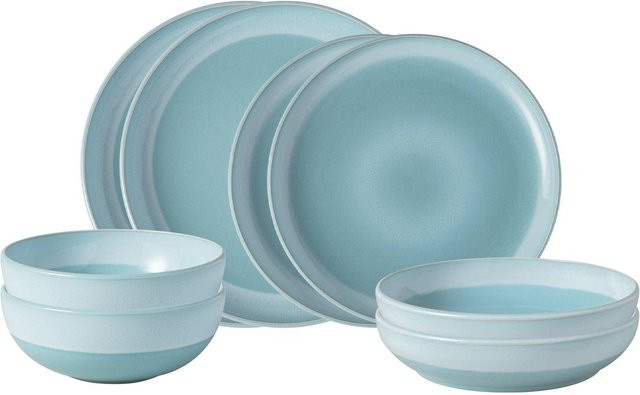 Villeroy & Boch like. Einsteiger-Set Perlemor Aqua Dinner Service aus Keramik in Blau, 8er Set - Bild 1
