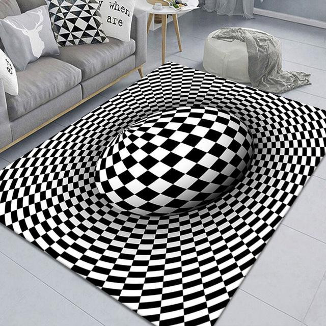 RC JUZI 3D Visueller Wirbelwind Teppich mit optischer Illusion in Schwarz-Weiß, B/T: 200 x 300 cm - Bild 2