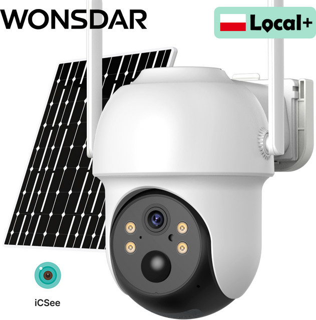 WONSDAR WLAN-Akku-PTZ-Kamera für den Außenbereich, kabellose Solar-IP-HD-Videoüberwachungskamera mit Personenerkennung und Echtzeit-Alarm in Weiß (ICSee) - Bild 1