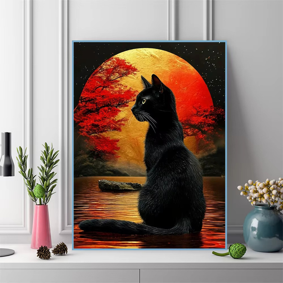 EverShine Diamant Mosaik Katze mit Mond als Strass Stickerei Wandkunst, Mehrfarbig, B/H: 30 x 30 cm - Bild 3