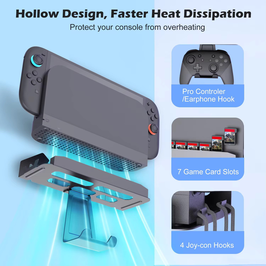 ipega PG-SW2138 Universelle Metall-Wandhalterung für Nintendo Switch, Switch OLED und Nintendo Switch 2 in Schwarz mit schützendem Schaumstoffstreifen - Bild 3