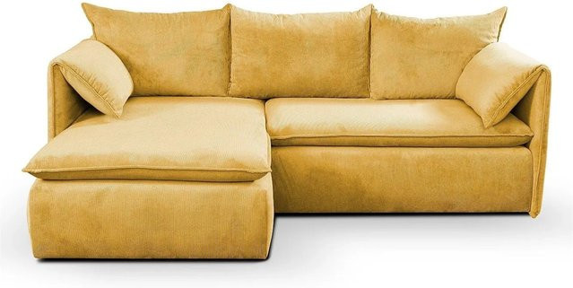 Vente-unique Schlafsofa Teodora in Senfgelb mit Cord-Bezug und L-Form (links) - Bild 1