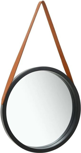 vidaXL Wandspiegel Rund im Vintage-Stil mit Gürtel, Durchmesser: 50 cm, Schwarz - Bild 1