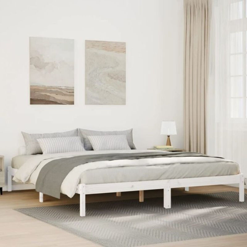 Massivholzbett Vidaxl aus Kiefer in Weiß im Landhaus- und Skandinavischen Stil, B/T/H: 180 x 210 cm - Bild 1