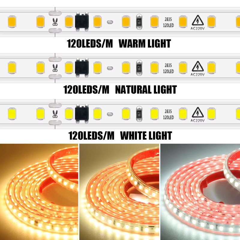 XUNATA LED-Streifenlicht 220 V, weißes SMD 2835 LED-Band mit 120 LEDs pro Meter, wasserdicht und selbstklebend - Bild 4