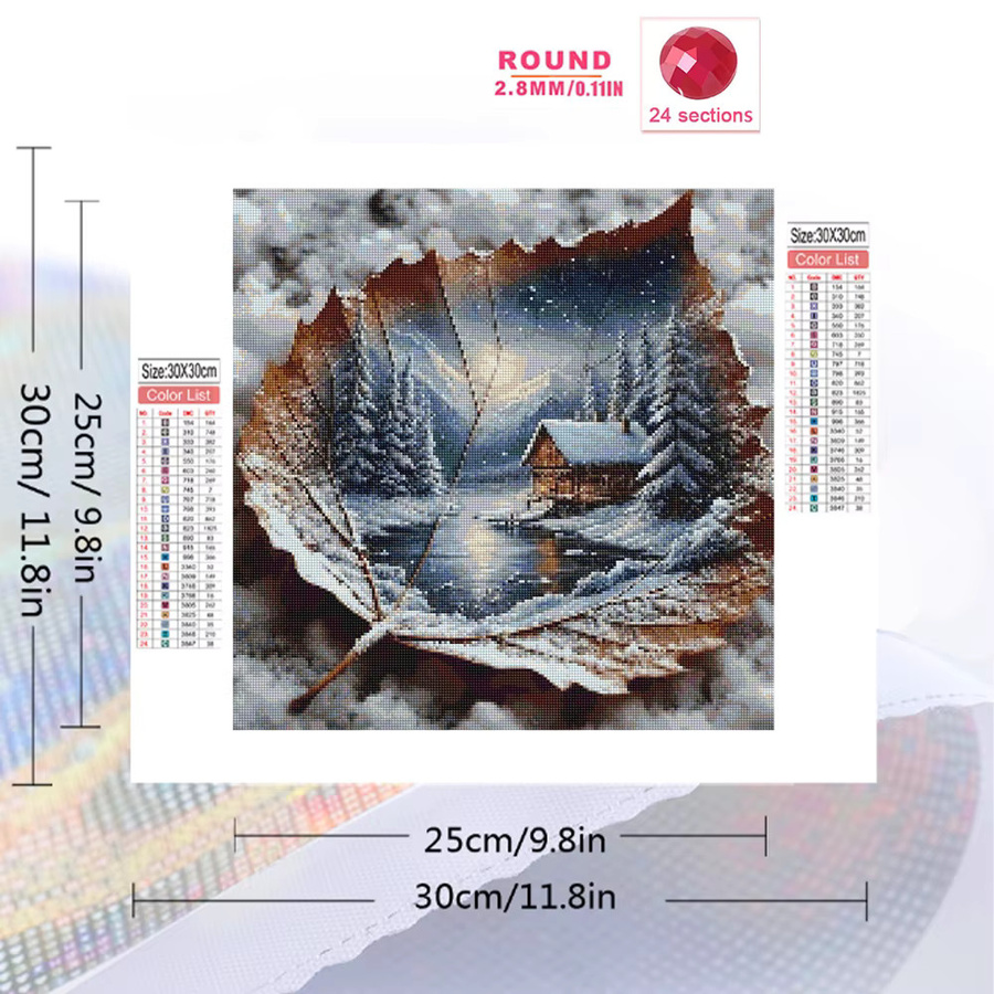 Momoart DIY Diamantmalerei Landschaft mit Haus und Baum im Winter Design, Wandkunst Stickerei in Multicolour - Bild 2