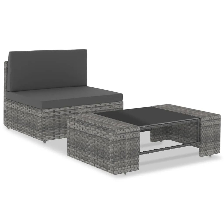 vidaXL 2-teiliges Garten-Lounge-Set aus Poly-Rattan in Grau mit pulverbeschichtetem Stahl und Stoffpolstern - Bild 2