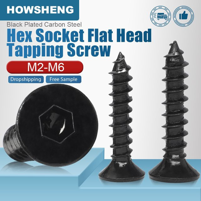 HOWSHENG Innensechskant-Blechschrauben mit flachem Kopf, schwarz plattiert, für Holz, M2 bis M6 - Bild 1