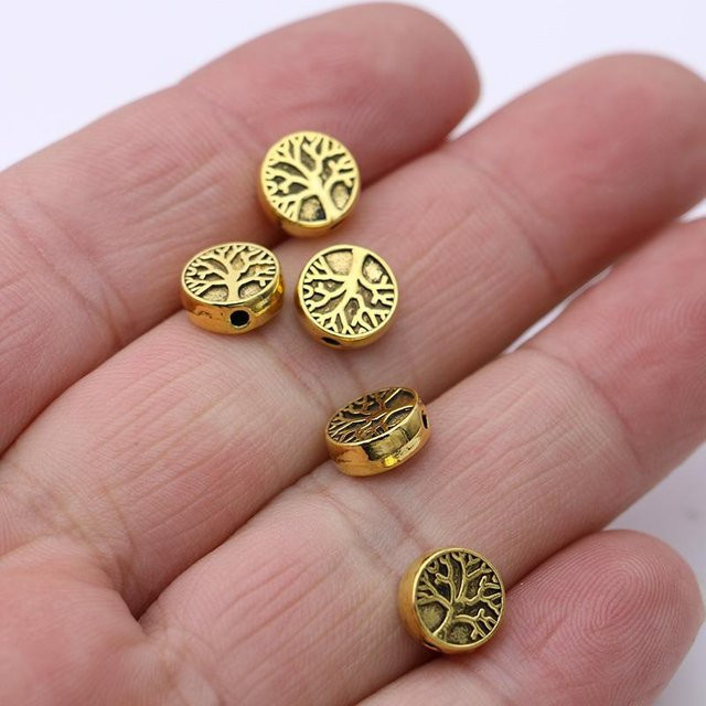 Abstandshalter Perlen Lebensbaum, Tibetisches Silberplattiertes, 9mm, Unisex - Bild 1