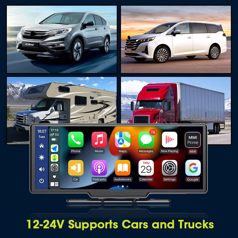 Jansite 4K Dashcam mit 10,26 Zoll Display, Auto-DVR mit Wireless CarPlay und Android Auto, GPS, Bluetooth 5.0, WLAN und Nachtsicht in Schwarz - Bild 8