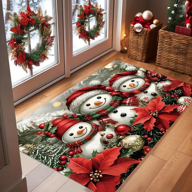 Rutschfeste und schmutzabweisende VIKAMA Fußmatte mit Weihnachtsschneemann-Motiv für Badezimmer und Balkon - Bild 1