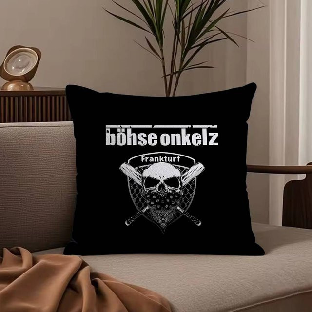 ZX Blanket Kissenbezug Rock B-Bohse o-Onkelz aus schwarzem Plüsch mit Milbenschutz und verstecktem Reißverschluss, B/H: 45 x 45 cm - Bild 1