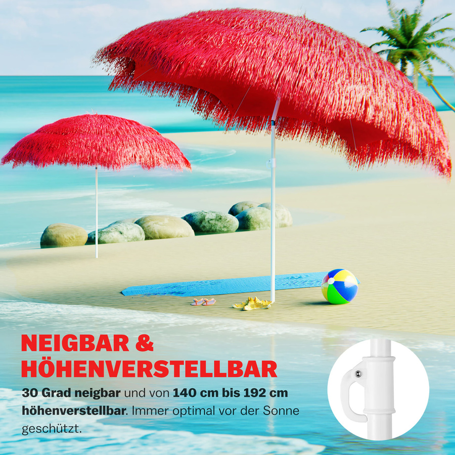 KINGSLEEVE Sonnenschirm Hawaii Rot mit UV-Schutz 30+ Durchmesser: 160 cm - Bild 2