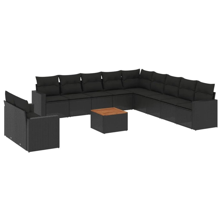 vidaXL 12-tlg Garten-Sofagarnitur aus schwarzem Poly-Rattan mit Kissen und pulverbeschichtetem Stahlgestell - Bild 2