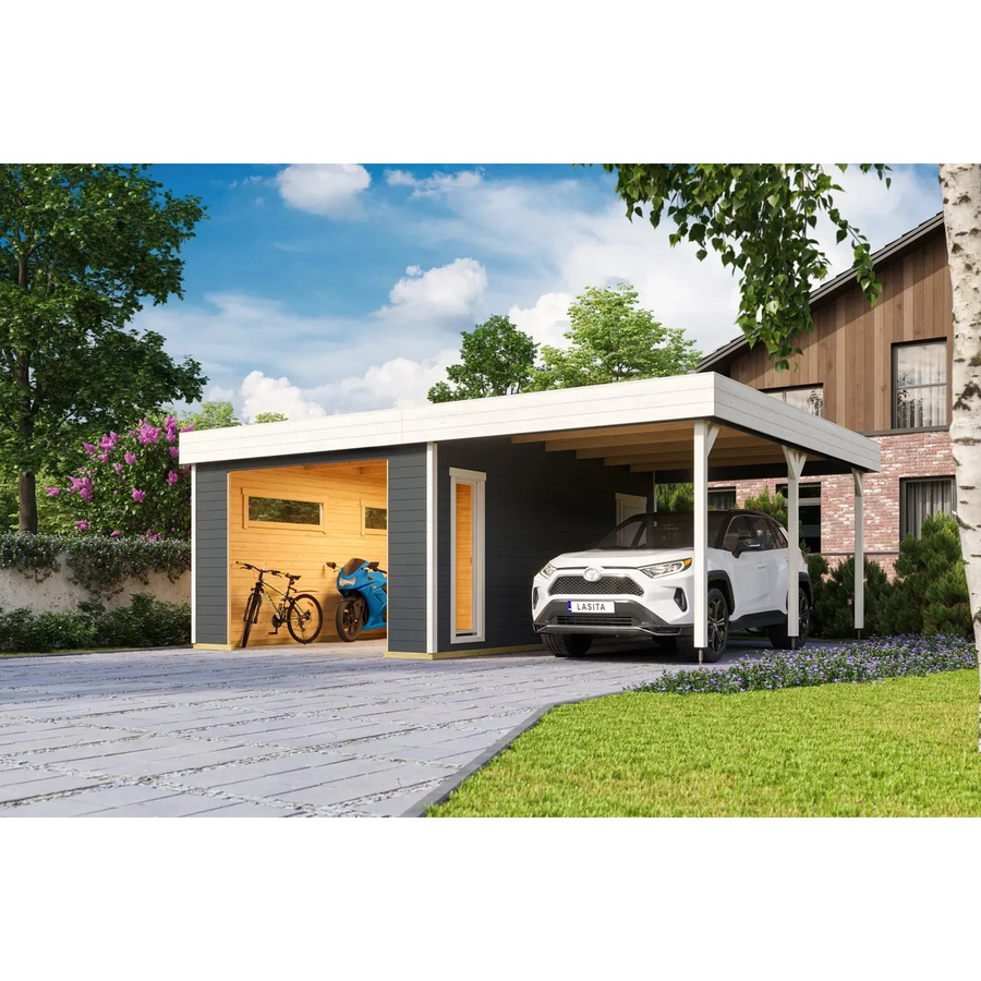 Blockgarage Lasita Maja Bahamas aus Holz in Carbongrau mit Flachdach, B: 680 cm, T: 560 cm, H: 251 cm - Bild 3