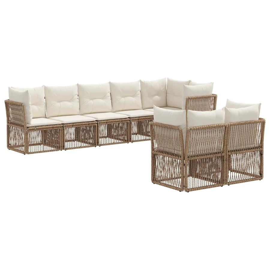 vidaXL Gartensofa-Set 8-teilig in Beige aus Poly-Rattan mit pulverbeschichtetem Stahlgestell und Polsterkissen - Bild 2