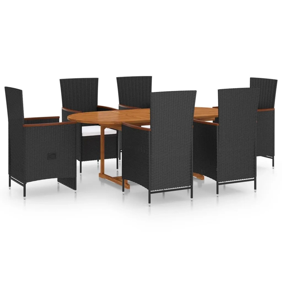vidaXL 7-tlg Garten-Essgruppe aus Akazien-Massivholz und Poly Rattan in Schwarz - Bild 2