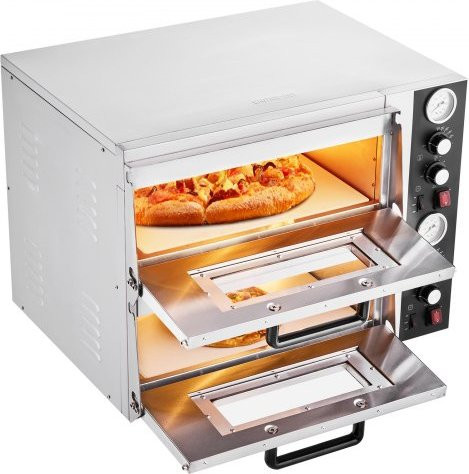 VEVOR elektrischer Doppelkammer-Pizzaofen aus Edelstahl in Silber mit Zeit- und Temperaturregelung für bis zu 45,7 cm Pizza - Bild 1