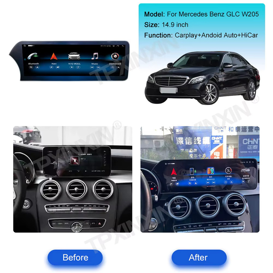 Aotsr Android Multimedia-Player für Mercedes Benz C Klasse und GLC X253 mit 14,9 Zoll 3K QLED Bildschirm, Android Auto, CarPlay und GPS, Schwarz - Bild 5