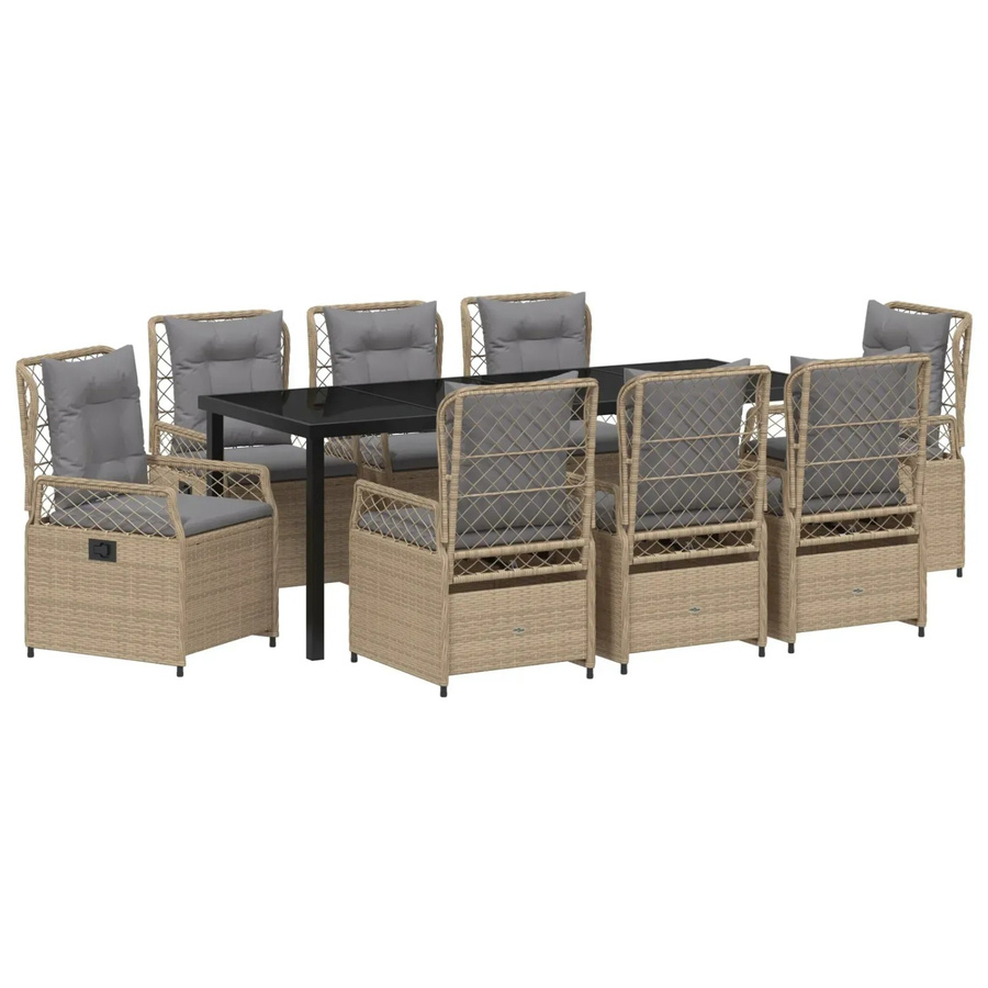 vidaXL Garten Essgruppe aus Poly-Rattan in Beige, 9-teiliges Set für Terrasse und Garten - Bild 2