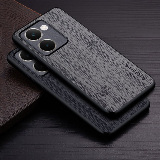 Luxus Handyhülle mit Bambusholz-Muster aus Leder für Oppo Realme P3 Ultra in Grau - Bild 1