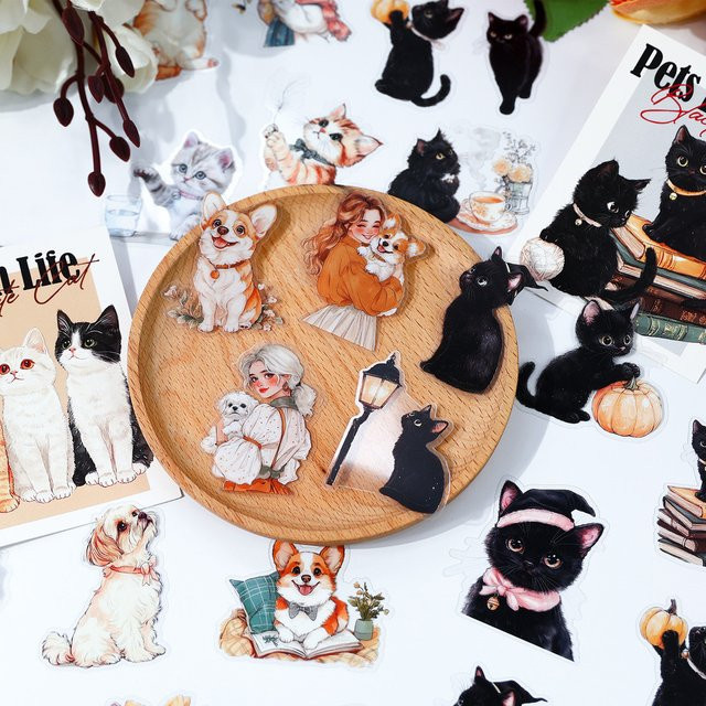 Journamm Pet Life Serie Aufkleber mit 40 Cartoon Katze Dekorationen in Multicolour für Scrapbooking und Junk Journal Collage - Bild 1