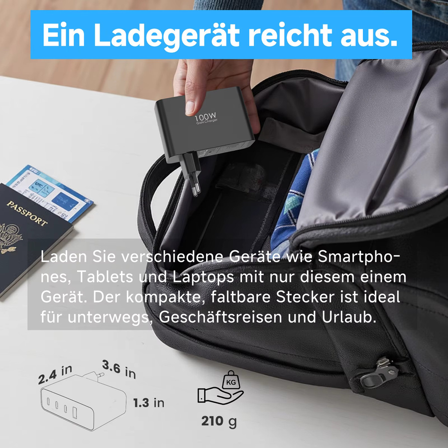 TOPADRE 100W GaN USB-C Schnellladegerät mit Display in Schwarz für MacBook, iPhone und Samsung mit PPS PD Quick Charge 4.0/3.0 - Bild 3
