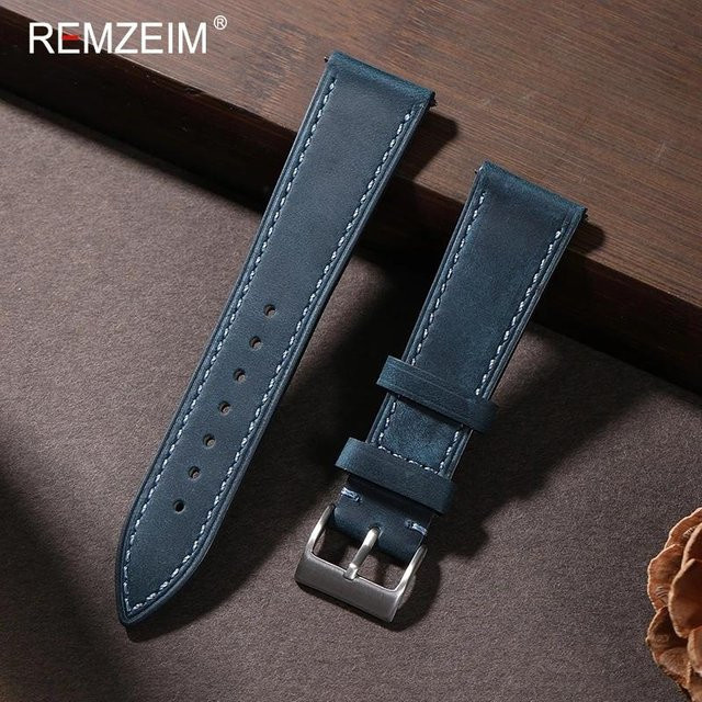 Uhrenarmband Leder, dunkelblaue, Vintage, Unisex, 20mm - Bild 1