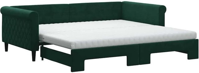 vidaXL Tagesbett ausziehbar mit Matratzen in Dunkelgrün aus Samt mit Schubladen B/T/H: 100-120 x 200 x 68 cm - Bild 1