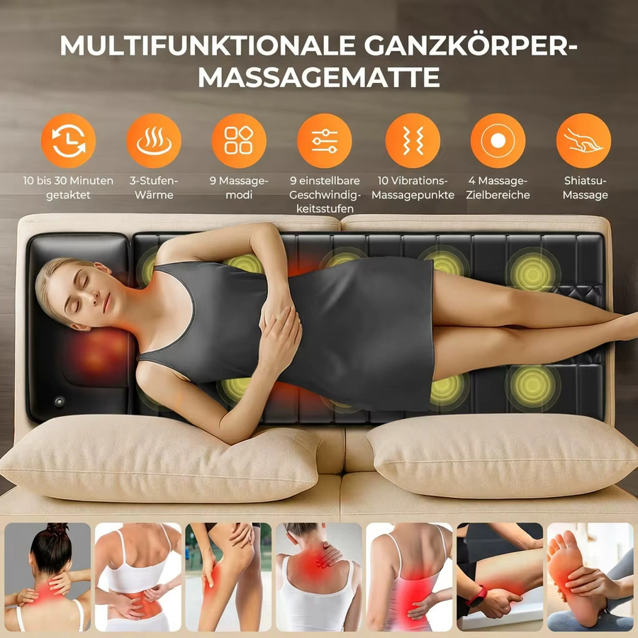 HIMOUTA Shiatsu-Massagematte mit Ganzkörper-Vibration und Heizfunktion in Schwarz zur Schmerzlinderung bei Nacken und Beinen - Bild 3