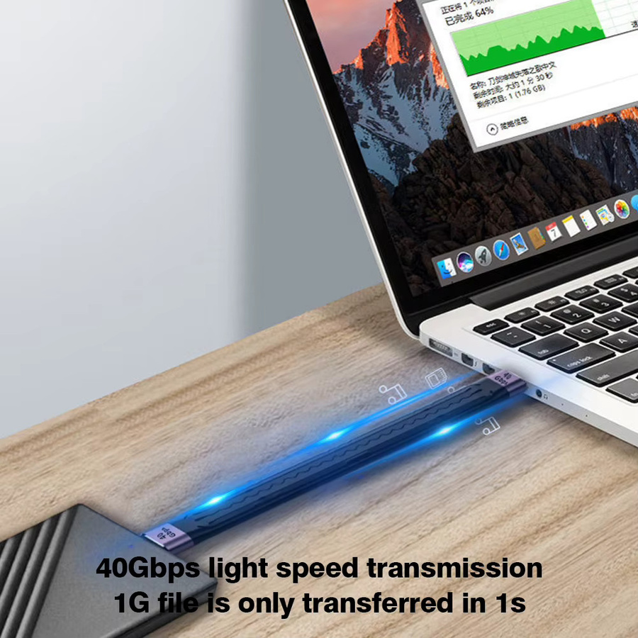 Byscoon USB 4 auf Typ C Schnellladekabel, FPC Flachkabel mit 40 Gbit/s Datenübertragung und 8K/4K Unterstützung, Schwarz - Bild 5