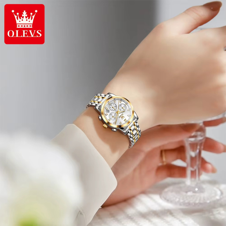 OLEVS Chronograph Armbanduhr, Quarz, Edelstahl, Bronze, Damen - Bild 2