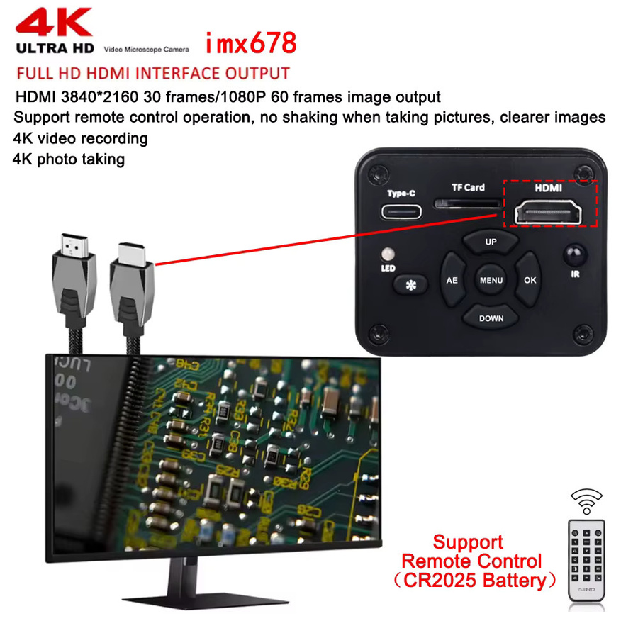 YIZHAN 4K Industriemikroskop-Kamera-Set für Lötarbeiten mit IMX678 Sensor, digitales elektronisches Mikroskop mit 215-fachem Zoom und Objektträgerhalterung in Schwarz - Bild 3